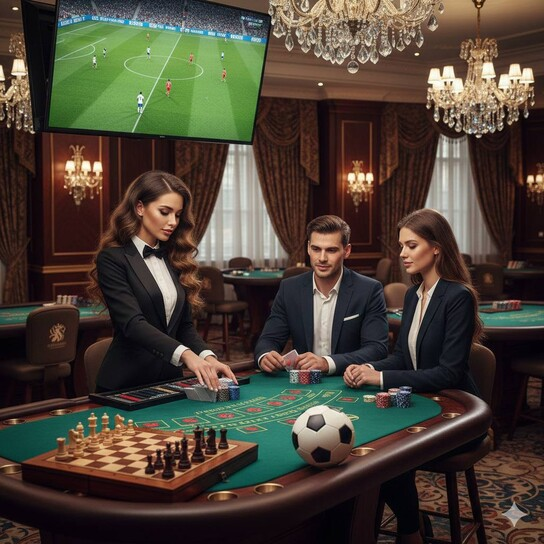 Grand casino floor with slot machines and table games